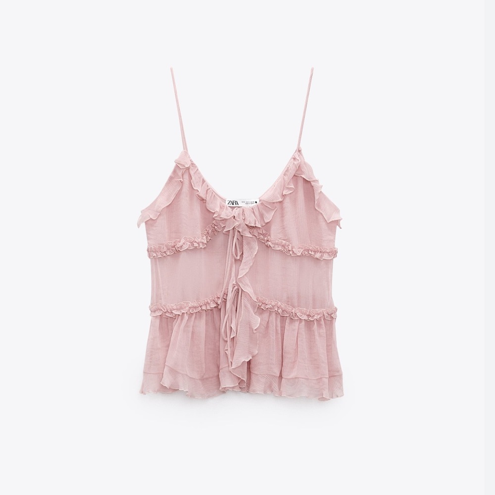 Zara Sheer Pink Ruffle Top XS